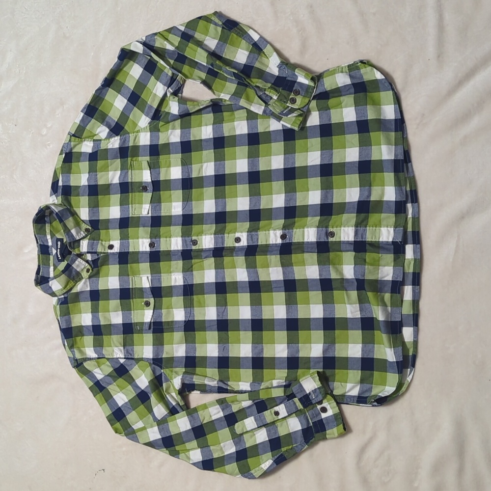 Lands' Ends mens button down shirt size XL 17-17 1/2 Blue Green And White Plaid